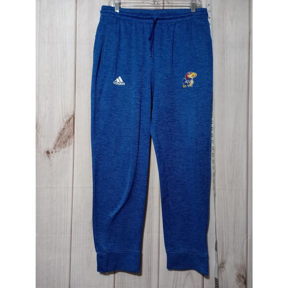 Kansas Jayhawks Pants Mens Large Blue‎ NCAA Basketball ClimaWarm Adidas Elastic - Picture 1 of 9